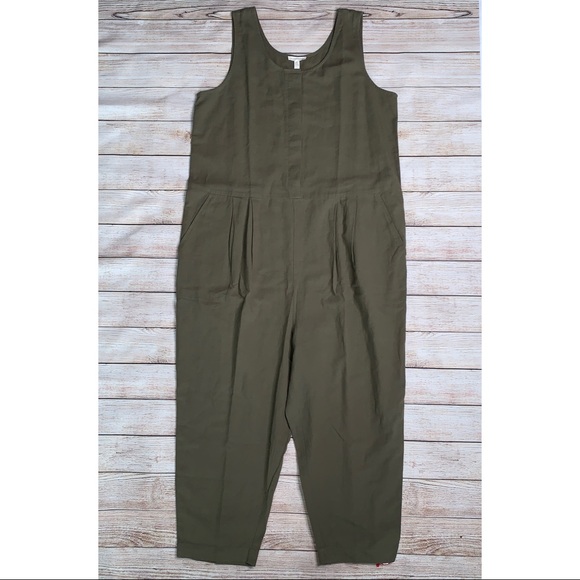 Eileen Fisher Organic Cotton Crepe Olive Jumpsuit - Picture 3 of 6